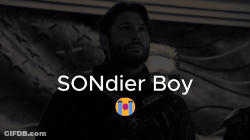 A Black And White Photo Of A Man With The Words Sondier Boy On The Bottom GIF