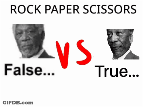 A Black And White Photo Of A Man With The Words True And False Below Him GIF
