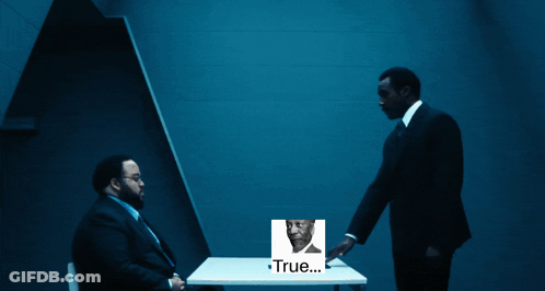 A Black And White Photo Of A Man With The Words True Below Him GIF