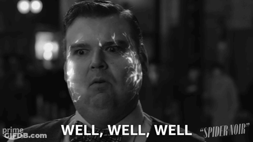 A Black And White Photo Of A Man With The Words Well Well Well GIF