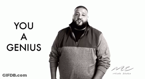 A Black And White Photo Of A Man With The Words You A Genius Above Him GIF