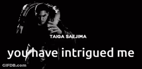 A Black And White Photo Of A Man With The Words `` You Have Intrigued Me '' Written Above Him . GIF