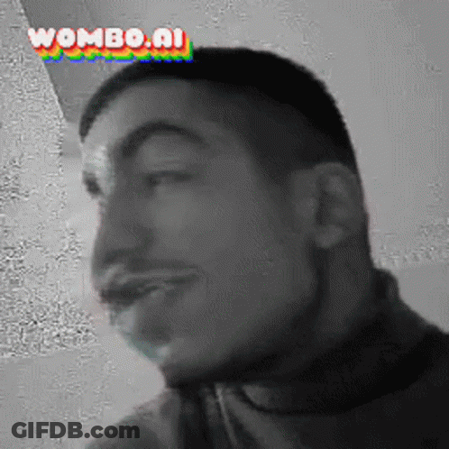 A Black And White Photo Of A Man With Wombo.ai Written On The Bottom Right GIF