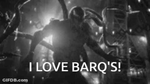 A Black And White Photo Of A Monster With The Words `` I Love Barq 'S '' Written Below It . GIF