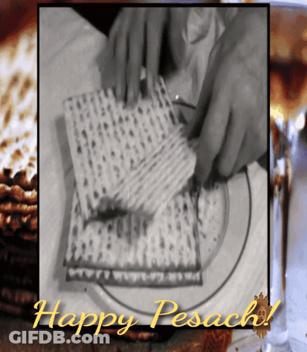 A Black And White Photo Of A Person Cutting A Piece Of Matzo With The Words Happy Pesach Below It GIF