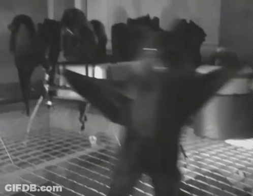 A Black And White Photo Of A Person Holding A Sword GIF