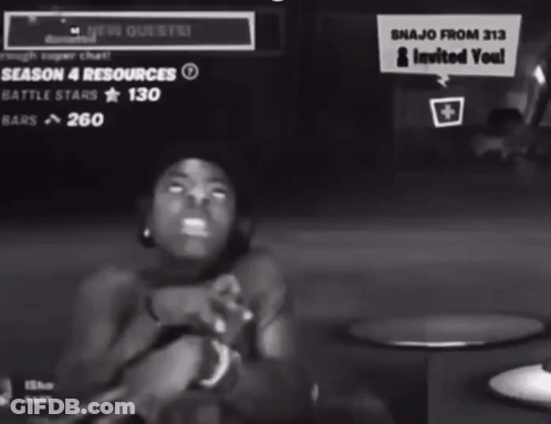 A Black And White Photo Of A Person In A Video Game With A Sign That Says Snajo From 313 GIF