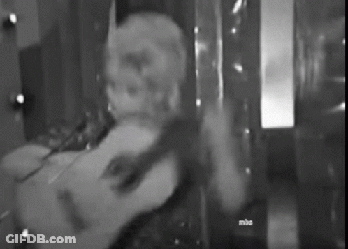 A Black And White Photo Of A Person Laying On A Bed In Front Of A Mirror . GIF