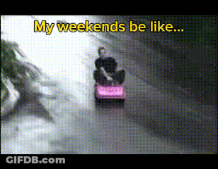 A Black And White Photo Of A Person On A Pink Scooter With The Words My Weekends Be Like GIF