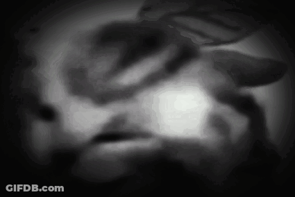 A Black And White Photo Of A Person 'S Face In The Dark GIF