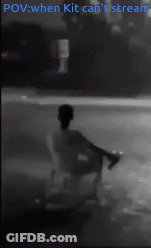 A Black And White Photo Of A Person Sitting On A Bench With The Words Pov When Kit Can 'T Stream GIF