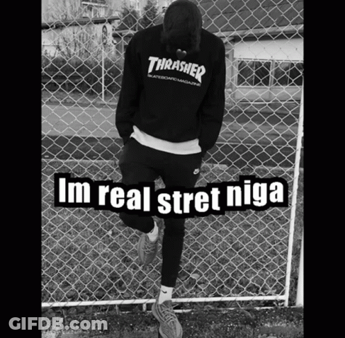 A Black And White Photo Of A Person Wearing A Thrasher Hoodie GIF