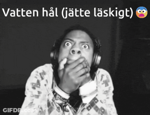A Black And White Photo Of A Person Wearing Headphones With The Caption Vatten Hal ( Jette Laskigt ) GIF