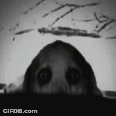 A Black And White Photo Of A Person With Glowing Eyes Looking Out Of A Hole . GIF