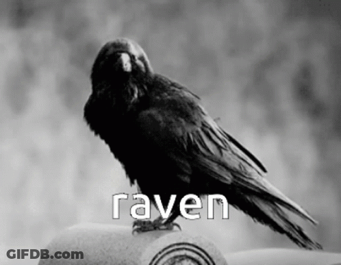 A Black And White Photo Of A Raven Sitting On A Stone Pillar GIF