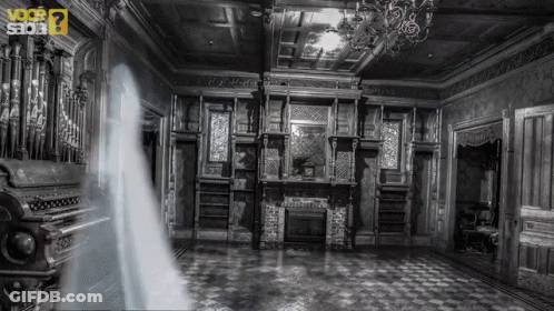 A Black And White Photo Of A Room With The Words Voce Sabia GIF