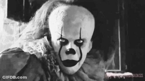 A Black And White Photo Of A Scary Clown From It GIF