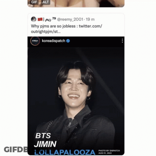 A Black And White Photo Of A Smiling Person With The Caption Bts Jimin Lollapalooza GIF
