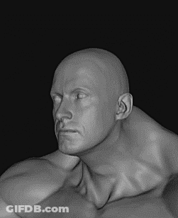 A Black And White Photo Of A Statue Of A Werewolf With Its Mouth Open . GIF
