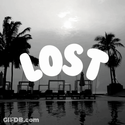 A Black And White Photo Of A Swimming Pool With The Word Lost GIF
