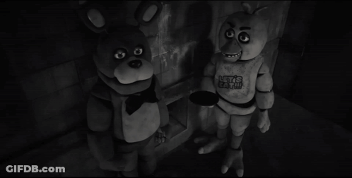 A Black And White Photo Of A Teddy Bear And A Stuffed Animal With A Shirt That Says Let 'S Eat All GIF