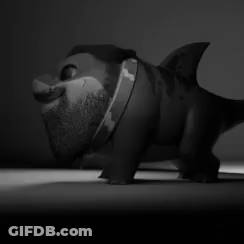 A Black And White Photo Of A Toy Shark GIF