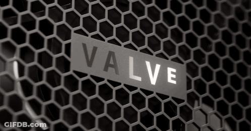 A Black And White Photo Of A Valve Logo On A Metal Mesh GIF