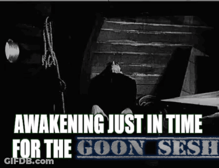 A Black And White Photo Of A Vampire With The Words Awakening Just In Time For The Goon Ssh GIF
