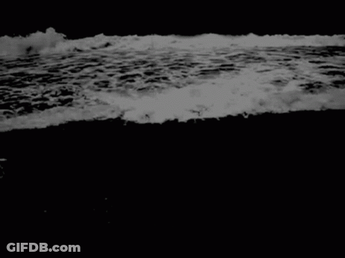 A Black And White Photo Of A Wave Crashing On A Beach . GIF