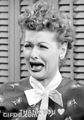 A Black And White Photo Of A Woman Crying With The Words `` Thank You '' Below Her . GIF