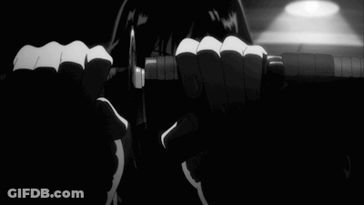 A Black And White Photo Of A Woman Holding A Sword In Her Hand . GIF