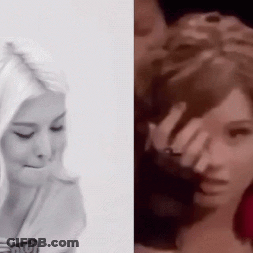A Black And White Photo Of A Woman 'S Face And A Painting Of A Woman 'S Face . GIF