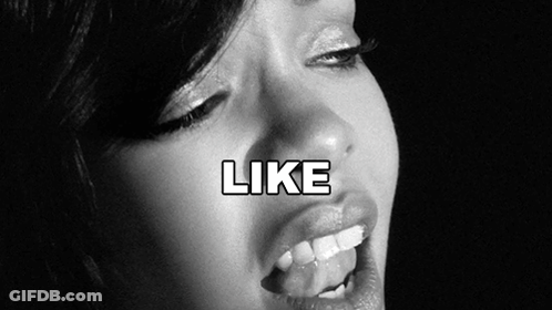A Black And White Photo Of A Woman 'S Face With The Words Like Above Her GIF