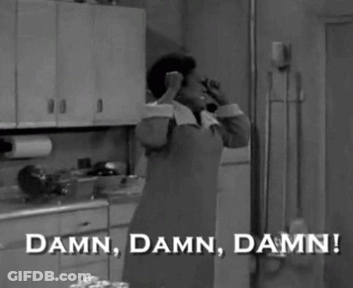 A Black And White Photo Of A Woman Saying " Damn Damn Damn ! " GIF