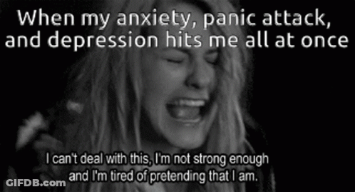 A Black And White Photo Of A Woman Screaming With The Caption " When My Anxiety Panic Attack And Depression Hits Me All GIF