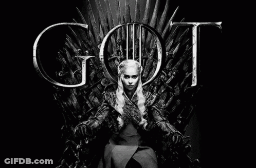 A Black And White Photo Of A Woman Sitting On A Throne With The Word Got Above Her . GIF