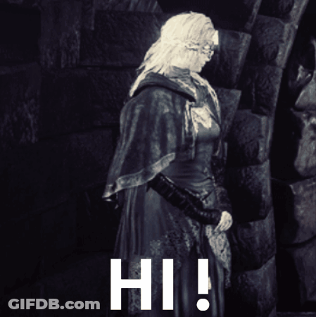 A Black And White Photo Of A Woman Standing Next To A Brick Wall With The Words Hi Written In White GIF