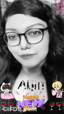 Black And White Photo Woman With Glasses Happy New Year GIF
