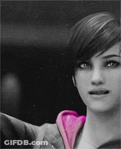 A Black And White Photo Of A Woman With A Pink Heart On Her Shirt GIF