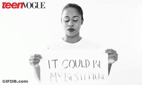 A Black And White Photo Of A Woman With Teenvogue Written On The Bottom GIF