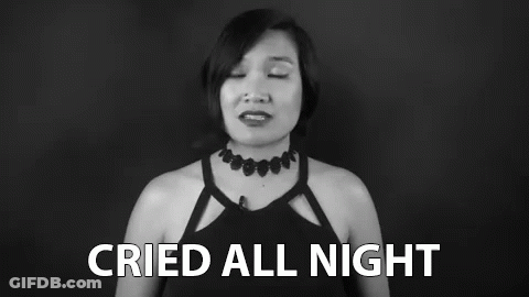 A Black And White Photo Of A Woman With The Caption Cried All Night GIF
