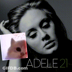A Black And White Photo Of A Woman With The Name Adele 21 On The Bottom GIF