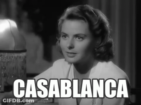 A Black And White Photo Of A Woman With The Word Casablanca On It GIF