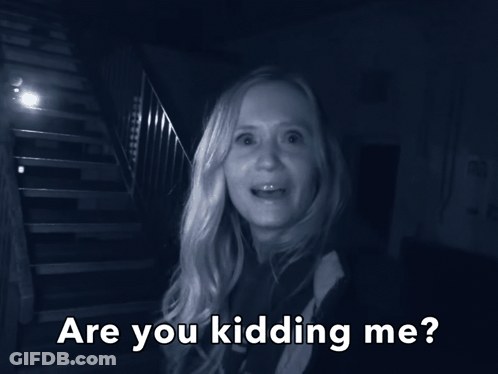 A Black And White Photo Of A Woman With The Words " Are You Kidding Me " Below Her GIF