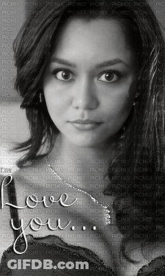 A Black And White Photo Of A Woman With The Words " I Love You " Written On It GIF