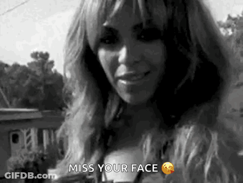 A Black And White Photo Of A Woman With The Words `` Miss Your Face '' Written Above Her . GIF