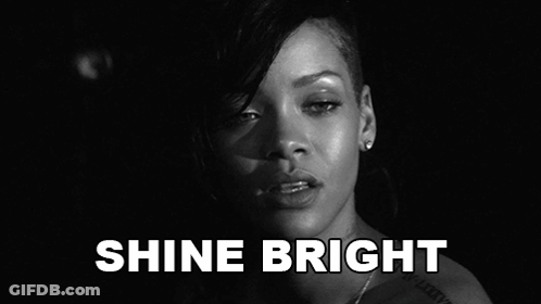 A Black And White Photo Of A Woman With The Words Shine Bright On The Bottom GIF