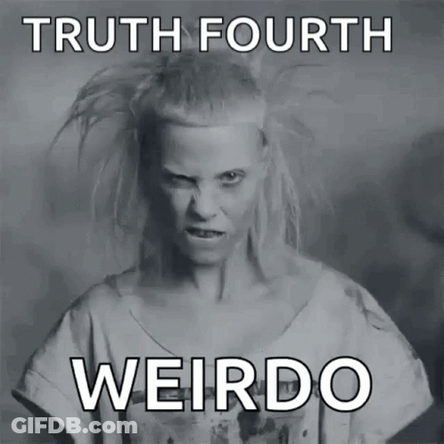 A Black And White Photo Of A Woman With The Words Truth Fourth Weirdo GIF