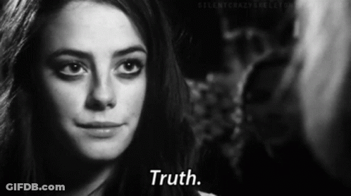 A Black And White Photo Of A Woman With The Words " Truth " On The Bottom GIF