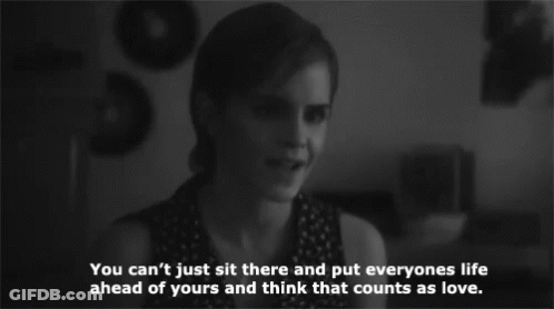 A Black And White Photo Of A Woman With The Words " You Can 'T Just Sit There And Put Everyones Life GIF